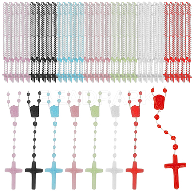 96Pcs 6 Colors Polyester & Resin Link Chain Rosary Bead Necklaces NJEW-GO0001-22-1