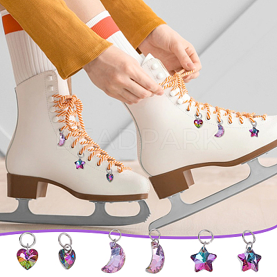 24Pcs 3 Styles Star & Moon & Heart Glass Shoes Charms PALLOY-PH01715-1