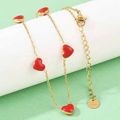 Heart 304 Stainless Steel Enamel Necklaces & Stud Earrings Sets for Women SJEW-K003-03G-1