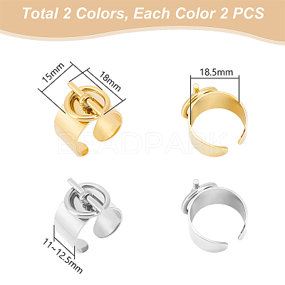 4Pcs 2 Colors Stainless Steel Open Cuff Rings Set for Lovers RJEW-UN0002-94-1
