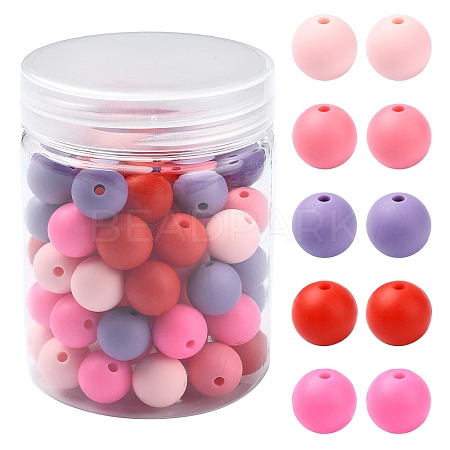 Pink Theme 90Pcs 5 Colors Food Grade Eco-Friendly Silicone Beads SIL-YW0001-43-1