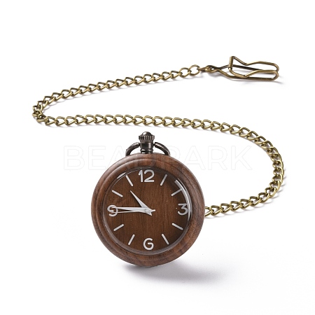 Ebony Wood Pocket Watch with Brass Curb Chain and Clips WACH-D017-A01-04AB-1