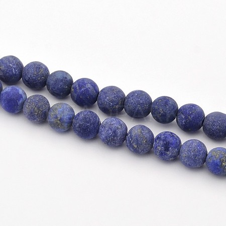 Frosted Round Natural Lapis Lazuli Beads Strands G-E302-110-6mm-1