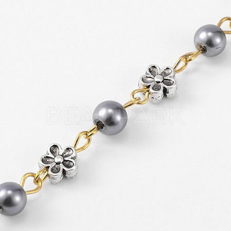 Handmade Round Glass Pearl Beads Chains for Necklaces Bracelets Making AJEW-JB00072-02-1