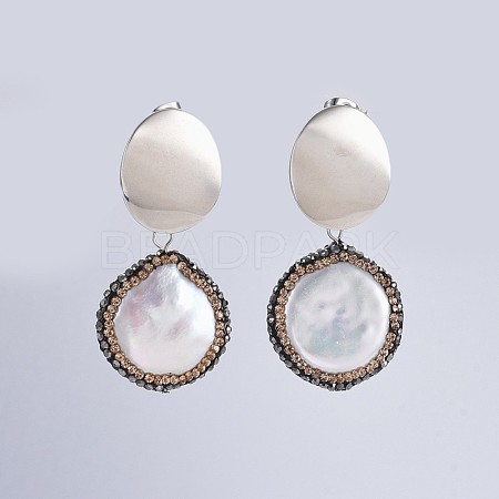 Shell Pearl Dangle Stud Earrings EJEW-JE03051-1