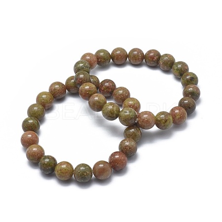 Natural Unakite Bead Stretch Bracelets X-BJEW-K212-A-042-1