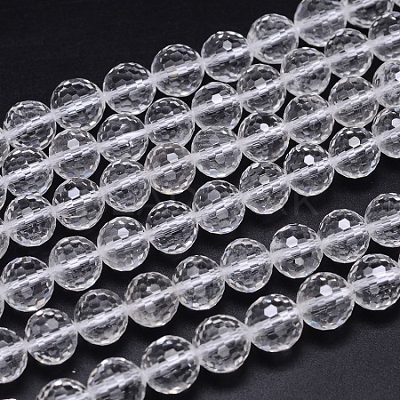 Faceted(128 Facets) Round Grade A+ Natural Quartz Crystal Beads Strands X-G-H1650-8mm-01N-A+-1