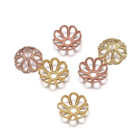 Multi-Petal Flower Brass Fancy Bead Caps KK-F0317-02-NR-1