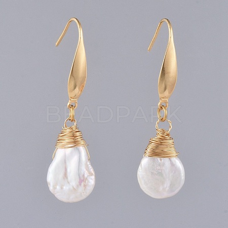 Natural Baroque Pearl Keshi Pearl Dangle Earrings EJEW-JE03527-1