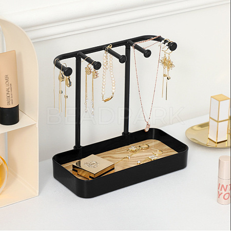 Plastic Jewelry Display Stand with Wood Tray AJEW-Z032-02A-1