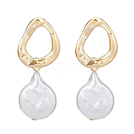 1 Pair Shell Pearl Dangle Stud Earrings EJEW-FI0002-18-1