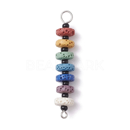 Chakra Natural Lava Rock Dyed Beaded Connector Charms PALLOY-JF02546-04-1