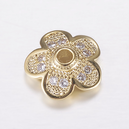 Brass Micro Pave Cubic Zirconia Bead Cap ZIRC-G122-50G-RS-1
