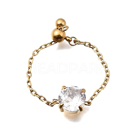 304 Stainless Steel Pave Cubic Zirconia Adjustable Chain Rings RJEW-P189-01B-G-1