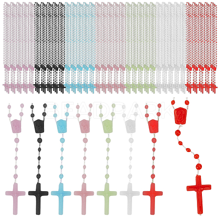96Pcs 6 Colors Polyester & Resin Link Chain Rosary Bead Necklaces NJEW-GO0001-22-1