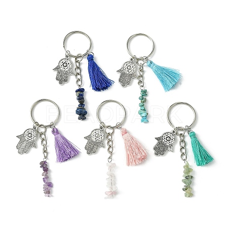 Natural Rose Quartz & Prehnite & Natural Lapis Lazuli & Natural Amethyst  & Natural Howlite Chip Beaded Tassel Pendant Keychain KEYC-JKC00851-1