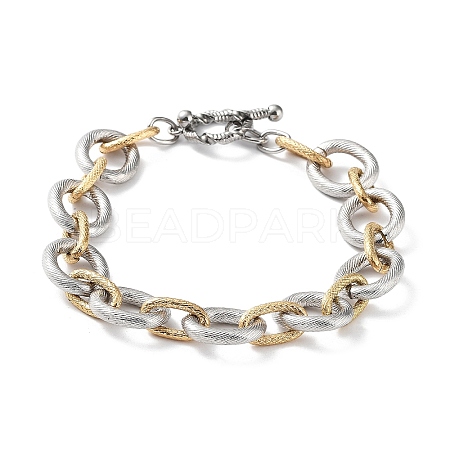 304 Stainless Steel Two Tone Circles Cable Chains Bracelets BJEW-P304-01E-G-1