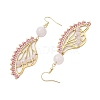 Butterfly Wing Natural Rose Quartz & Seed Beads Dangle Earrings EJEW-MZ00165-4