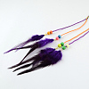 Women's Dyed Feather Braided Suede Cord Headbands OHAR-R183-02-3