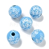 Printed Wood European Beads WOOD-G022-09I-1