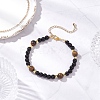 3Pcs Round Natural Tiger Eye & Citrine & Synthetic Blue Goldstone & Glass Pearl Beaded Bracelets for Women BJEW-JB12239-4