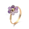 4Pcs 4 Style Natural Mixed Gemstone Beaded Flower Finger Rings Set RJEW-TA00074-3