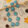 Bohemian Brass Pave Synthetic Turquoise Flat Round with Flower Link Alloy Chain Belts for Women FS-WG72103-01-1