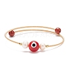 Natural Red Jasper & Evil Eye Lampwork & Natural Pearl Beaded Bangle BJEW-JB08463-02-1