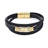 PVD Vacuum Plating Men's Black PU Leather Cord Multi-strand Bracelets BJEW-K243-41G-1