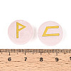 Brass Elder Futhark Alphabet Engraved Symbol Flat Round Natural Rose Quartz Rune Stones G-I373-01G-3
