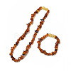 Natural Amber Beaded Bracelets & Necklaces Sets for Baby AJEW-K050-04-4