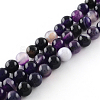 Dyed Natural Striped Agate/Banded Agate Round Bead Strands G-R342-4mm-03-1
