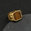 304 Stainless Steel with Natural Tiger Eye Finger Rings FS-WG06E27-03-1