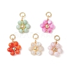 Dyed Natural Shell & Brass Round Beaded Flower Pendants PALLOY-JF03462-1