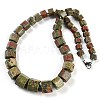 Natural Unakite Hexagon Prism Graduated Beaded Necklaces for Women Men NJEW-K388-03W-1