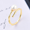 Natural Pearl Beaded Open Cuff Rings RJEW-T026-06G-2