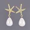 Shell Pearl Bead Dangle Earrings Studs X-EJEW-JE03071-02-2