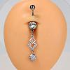 304 Stainless Steel Pave Clear Cubic Zirconia Curved Barbell Dangle Belly Rings FS-WG828D7-02-1