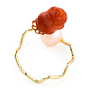 Natural Pearl with Jade Flower Open Cuff Ring RJEW-T026-02G-5