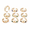 Natural Gemstone and Flat Round Open Cuff Ring RJEW-B039-02G-1