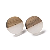 Resin & Walnut Wood Flat Round Stud Earrings with 304 Stainless Steel Pin for Women EJEW-TAC0021-04B-1