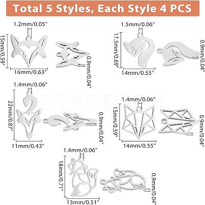 20Pcs 5 Styles 201 Stainless Steel Pendants STAS-UN0035-61-1
