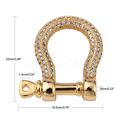 Brass Micro Pave Clear Cubic Zirconia D-Ring Anchor Shackle Clasps ZIRC-S066-052-NF-1