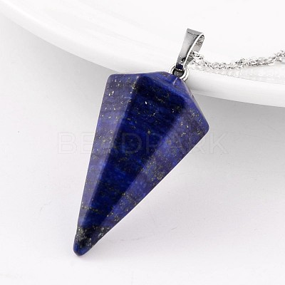 Cone Pendulum Platinum Tone Brass Lapis Lazuli Pendants G-F267-05E-1