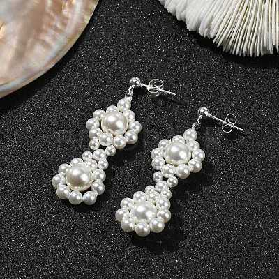 Shell Pearl Beaded Dangle Stud Earrings EJEW-TA00340-1