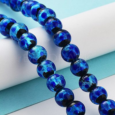 Glow in the Dark Luminous Style Handmade Silver Foil Glass Round Beads FOIL-I006-8mm-02-1