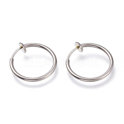Tarnish Resistant 304 Stainless Steel Retractable Clip-on Hoop Earrings X-STAS-O135-01C-1