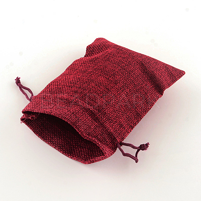 Polyester Imitation Burlap Packing Pouches Drawstring Bags X-ABAG-R004-18x13cm-06-1