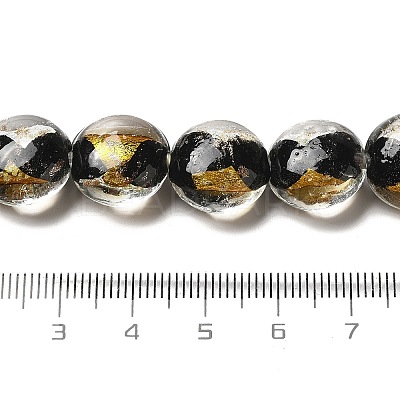 Handmade Gold Foil and Silver Foil Lampwork Flat Round Beads FOIL-C001-02H-1
