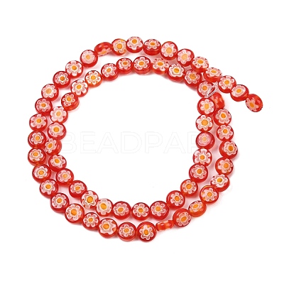Handmade Millefiori Glass Flat Round Bead Strands LK-P010-02-1